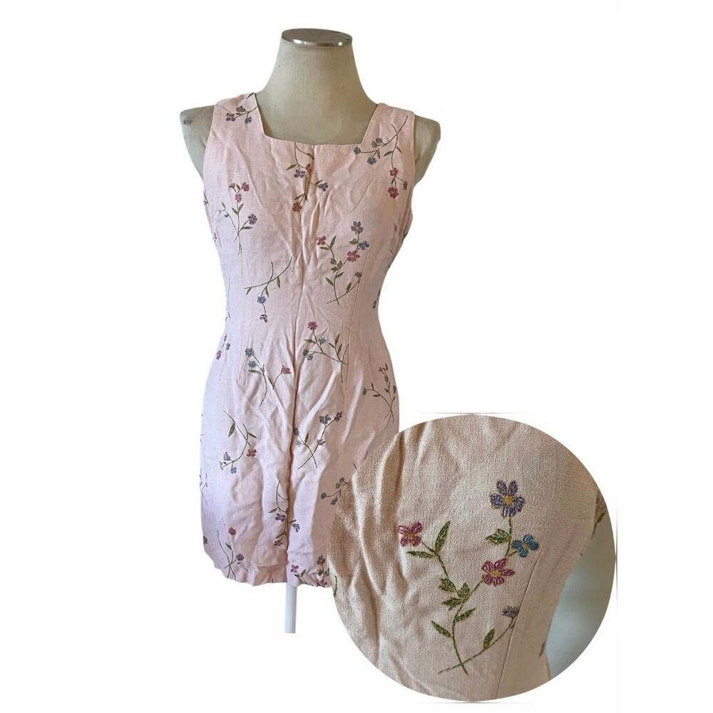 Vtg Y2K 2000s Pink Floral Cottagecore Mini Tank Dress Wmns 10 Coquette Fairycore